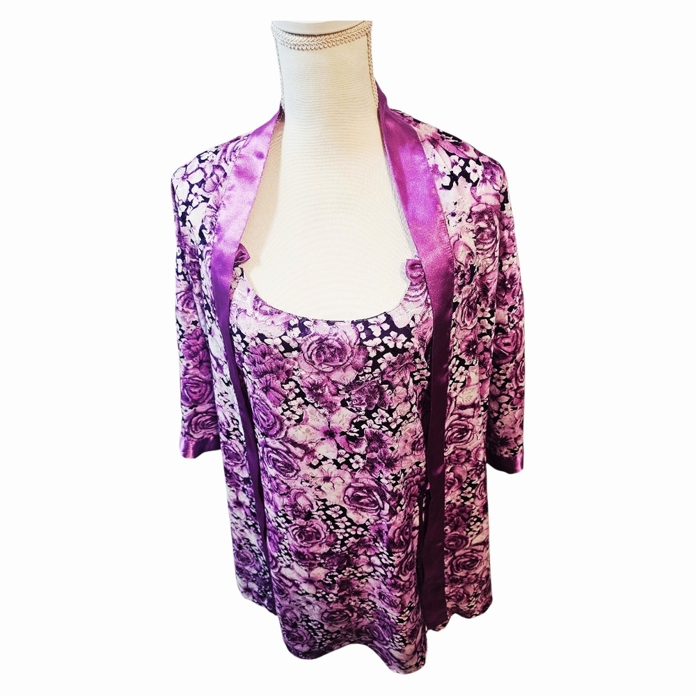 Vanity Fair Purple Floral Robe & Nightgown Set 2X Plus Size Lounge Sleepwear EUC - Picture 3 of 9